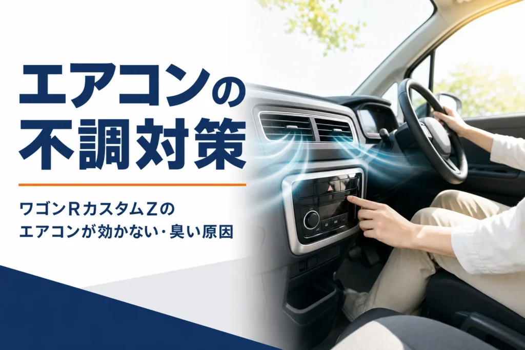夏の軽自動車の車内にあるエアコンの吹き出し口と操作パネル