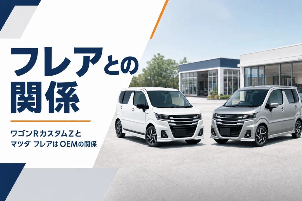 同じ形の軽トールワゴン2台と、背景にある2つの販売店