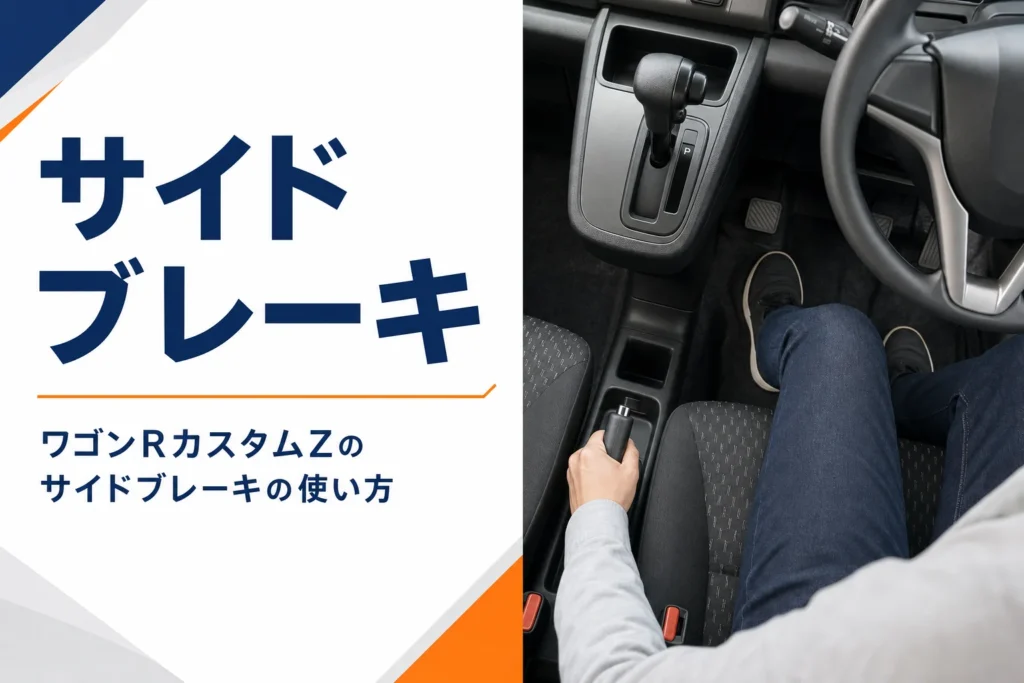 坂道に停めた軽自動車の運転席の足元とシフトレバーまわり