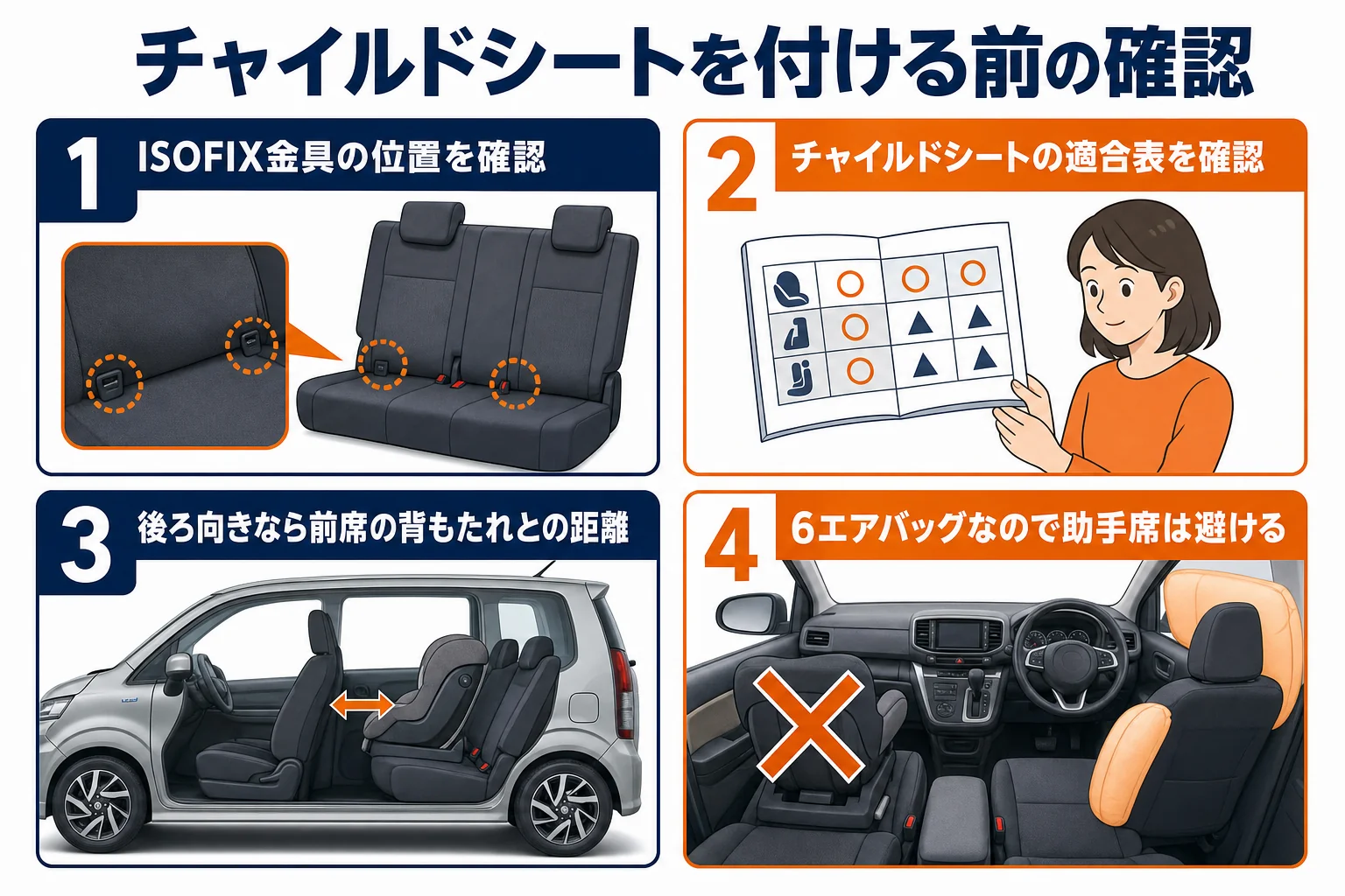 ワゴンRカスタムZにチャイルドシートを付ける前に確かめることをまとめた図解