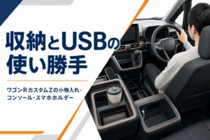 ワゴンRカスタムZの運転席まわりの収納のイメージ