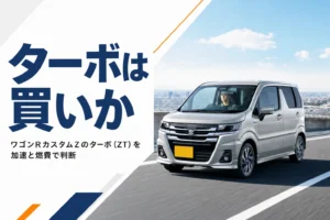 ワゴンRカスタムZのターボ車が高速道路を走るイメージ